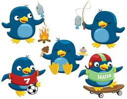 vector set of funny penguin cartoon in different activities