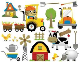 Vector set of farming element, farm animals cartoon