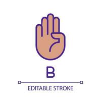 Letter B in American sign language pixel perfect RGB color icon. Visual communication system. Isolated vector illustration. Simple filled line drawing. Editable stroke