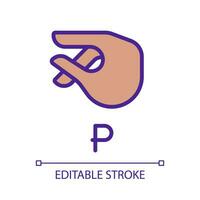 Letter P sign in ASL pixel perfect RGB color icon. System of nonverbal communication. Gesturing. Isolated vector illustration. Simple filled line drawing. Editable stroke