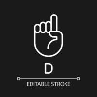 Signing letter D in ASL pixel perfect white linear icon for dark theme. People with deafness support. Thin line illustration. Isolated symbol for night mode. Editable stroke vector