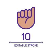 Signing digit ten in ASL pixel perfect RGB color icon. Non verbal information performing. Counting. Isolated vector illustration. Simple filled line drawing. Editable stroke