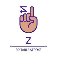 Signing letter Z in ASL pixel perfect RGB color icon. American nonverbal language. Dealing with deafness. Isolated vector illustration. Simple filled line drawing. Editable stroke