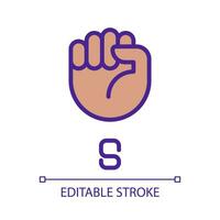 Letter S in American sign language pixel perfect RGB color icon. Fist gesture. Communication modality. Isolated vector illustration. Simple filled line drawing. Editable stroke