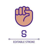 Letter S in American sign language pixel perfect RGB color icon. Fist gesture. Communication modality. Isolated vector illustration. Simple filled line drawing. Editable stroke