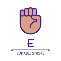 Letter E visualization in ASL pixel perfect RGB color icon. People with deafness support. Isolated vector illustration. Simple filled line drawing. Editable stroke