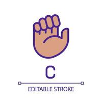 Sign for letter C in ASL pixel perfect RGB color icon. Nonverbal communication. Visual system. Isolated vector illustration. Simple filled line drawing. Editable stroke