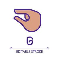 Sign for letter G in ASL pixel perfect RGB color icon. Nonverbal communication for people with deafness. Isolated vector illustration. Simple filled line drawing. Editable stroke