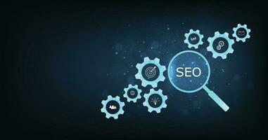 Search engine optimization SEO concept on dark blue background. vector