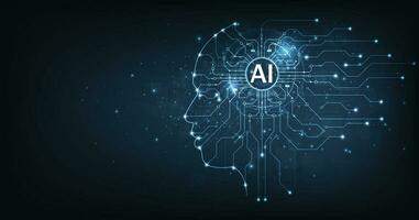 Electronic brain and Concept of artificial intelligence AI. vector