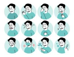 Collection of 12 minimal vector illustrations depicts common symptoms of various diseases and conditions. Making them ideal for use in educational materials, medical websites, and marketing campaigns