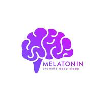 Brain chemistry. Melatonin promote deep sleep. Brain purple logo icon design isolated on white background. Happy chemicals concept. For use web app mobile, print media. Vector EPS10.