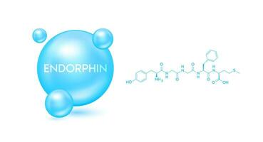 endorfina modelo azul y estructural químico fórmula. símbolo 3d icono aislado en blanco antecedentes. hormona en humano cerebro. médico científico conceptos. vector eps10.