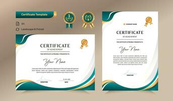 verde y oro certificado de logro modelo. para otorgar, negocio, y educación necesidades. vector ilustración