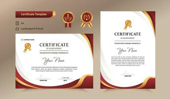 Red and gold certificate of achievement template. For award, business, and education needs. vector