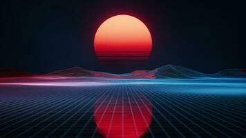 Digital space and sunset with retro style, 3d rendering. video