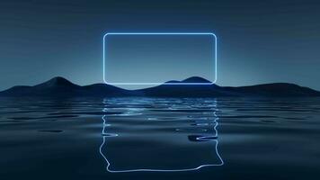 Dark lake with glowing neon lines, 3d rendering. video