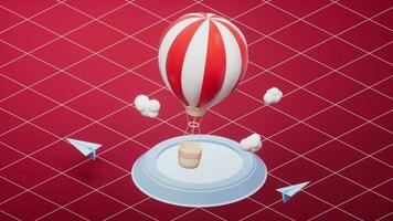 lus animatie van rood tekenfilm heet lucht ballon, 3d weergave. video