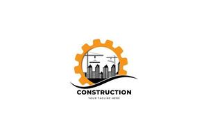 excavador y construcción logo diseño con edificios vector