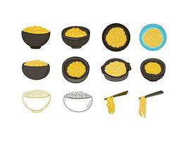 set of Ramen noodles with different topping vector