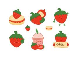 set of strawberry fruits cartoon illustration vector