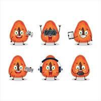 Slice of mamey cartoon character are playing games with various cute emoticons vector