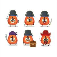 dibujos animados personaje de rebanada de mamey con varios piratas emoticones vector