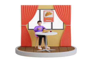 Man giving five stars review for the restaurant service. Service Rating Reviews and Satisfaction Survey Concept. 3d illustration png