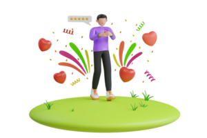 expressing his contentment with the exceptional service or product he received. Man appreciate about service he received. 3d illustration png