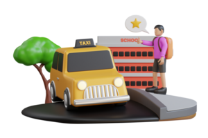 student giving feedback On The Taxi Service . Customer Satisfaction, Feedback and Taxi service concept. 3d illustration png