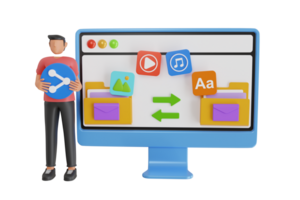 File sharing concept. Concept of File Transfer, Document Migration, Remote Access to Encrypted Documents. 3d illustration png