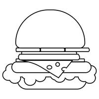 contorno hamburguesa con queso, colorante página con popular rápido alimento, variante de lineal icono en comida tema vector