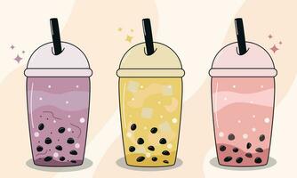 Bubble tea, frothy tea, vector illustration, cocktail set
