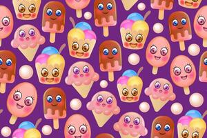 Ice cream seamless cute pattern, Repeating pattern with smiling cartoon ice creams vector