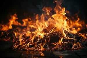 a close up of a fire with flames photo