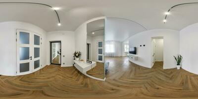 full seamless spherical 360 hdri panorama view in modern entrance hall of corridor rooms in white style in equirectangular projection, AR VR content photo