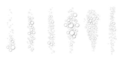Underwater fizzy air, oxygen or water bubbles isolated on white background. Realistic illustration of fizzing sparkles in effervescent drink. Soda or champagne texture vector