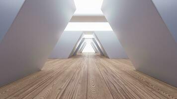 Empty building structure with wood floor, 3d rendering. video