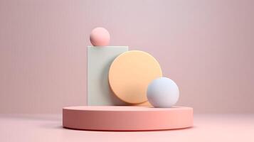 AI Generated. Podium stage for product presentation. Abstract pastel color geometric shape background. photo