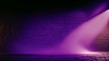 Searchlight on neon with smoke background empty scene with copy space. photo