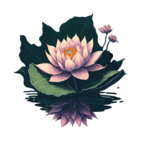hermosa rosado loto flor con verde hojas ai generativo ilustración. png