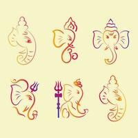 Set of Lord Ganesha Gradient Line Art, Collection For Ganesh Chaturthi Puja Template Design vector