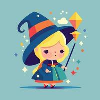 cute wizard girl vector