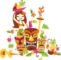 retro hawaiano tiki luau fiesta vector