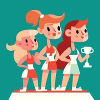 three champion sportswomen on a podium vector