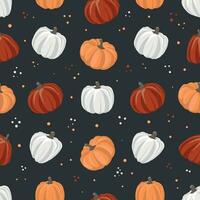 Autumn seamless pattern with pumpkins isolated on dark background. Vector illustration