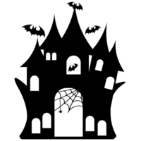 Halloween cartoon symbols hand drawns black and white icon character illustration. Isolated on transparent background. png