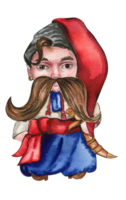 Watercolor hand drawn boy gnome in national ukrainian costume. png