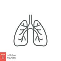 Lungs icon. Simple outline style. Human internal organ, lung, respiratory system, pulmonology concept. Thin line symbol. Vector illustration isolated on white background. Editable stroke EPS 10.