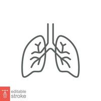 Lungs icon. Simple outline style. Human internal organ, lung, respiratory system, pulmonology concept. Thin line symbol. Vector illustration isolated on white background. Editable stroke EPS 10.